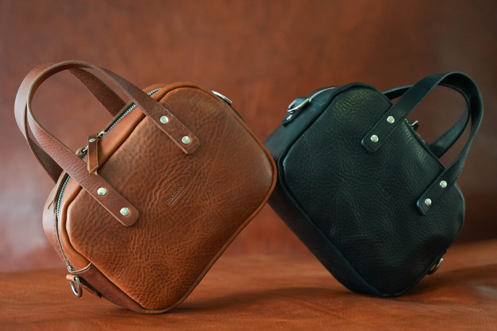 Bolsos de piel Rockerol en tonos marrón y verde